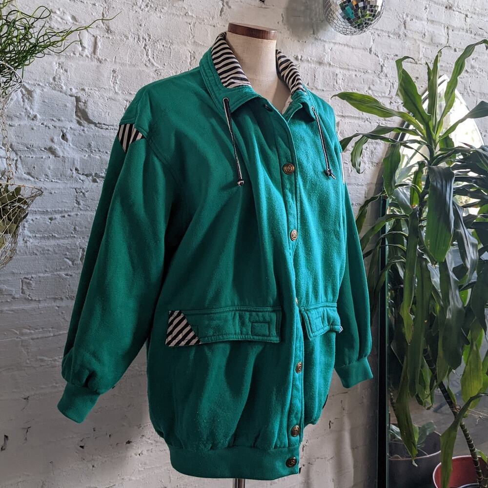 Vintage Oversize Sweater Jacket Reversible Green Sweat Jacket Fleece Coat Large - Picture 5 of 10